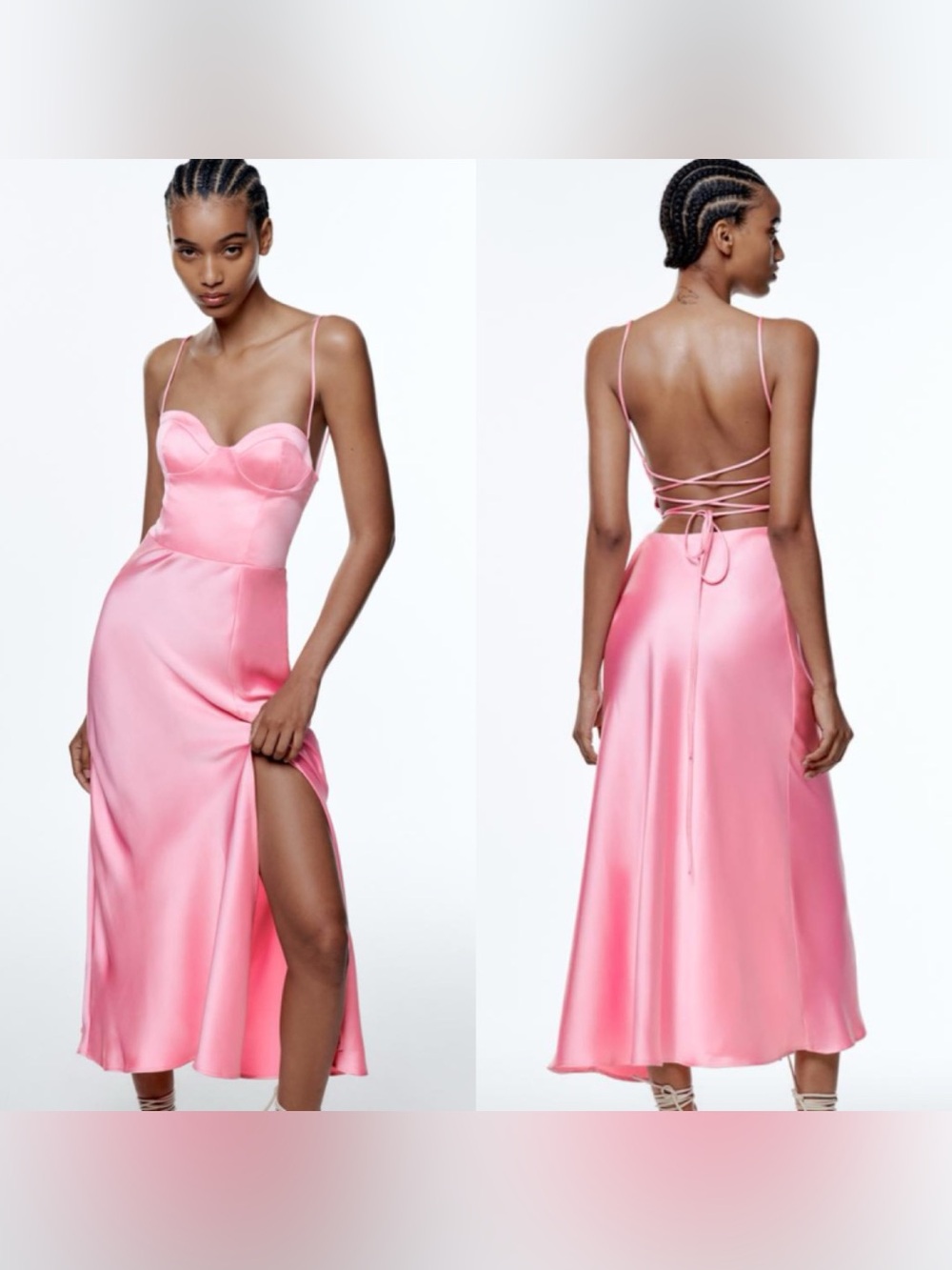 ZARA Pink Satin Dress NWT Open Back Elegant Wedding Bridesmaid Party 2674/301